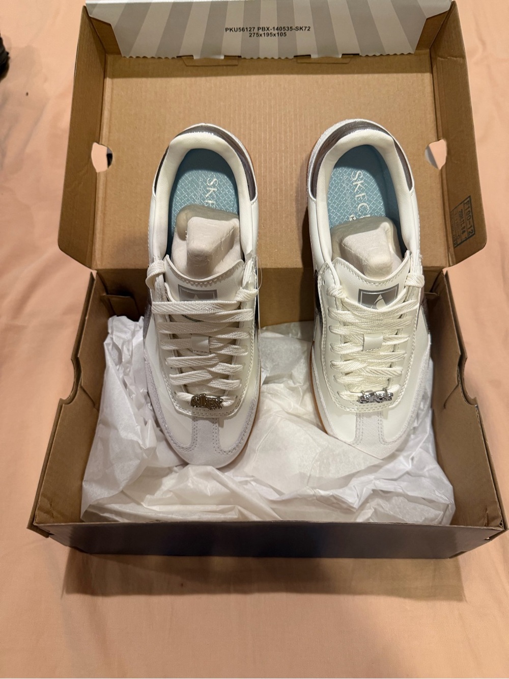 Skechers Women's White and Light Blue Sneakers. New in box. Never been worn